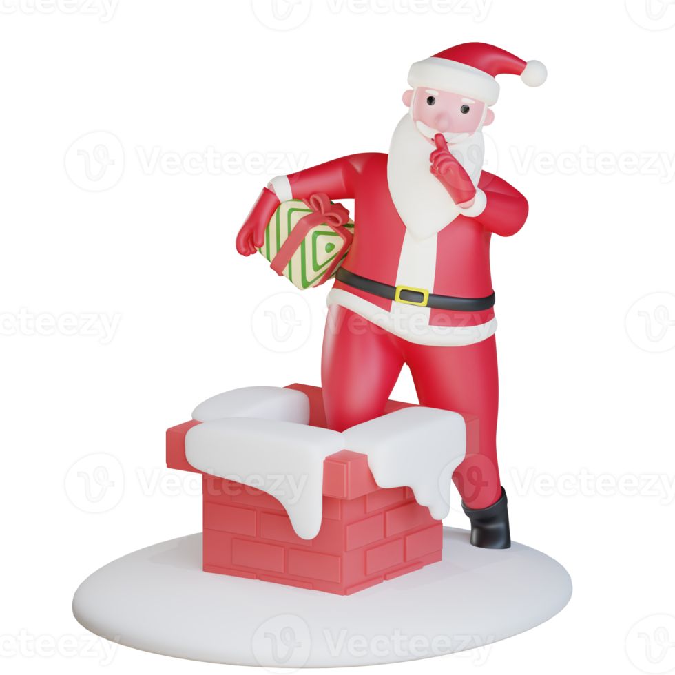 3d santa claus in the chimney png