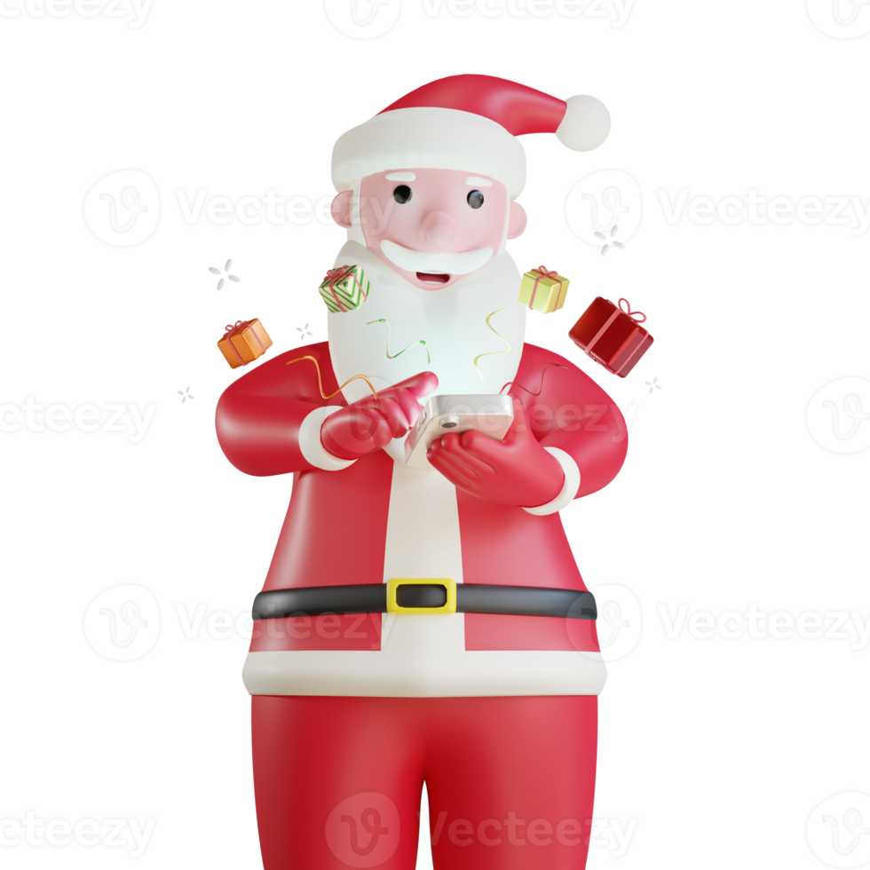 3d santa claus send gifts via smartphone png