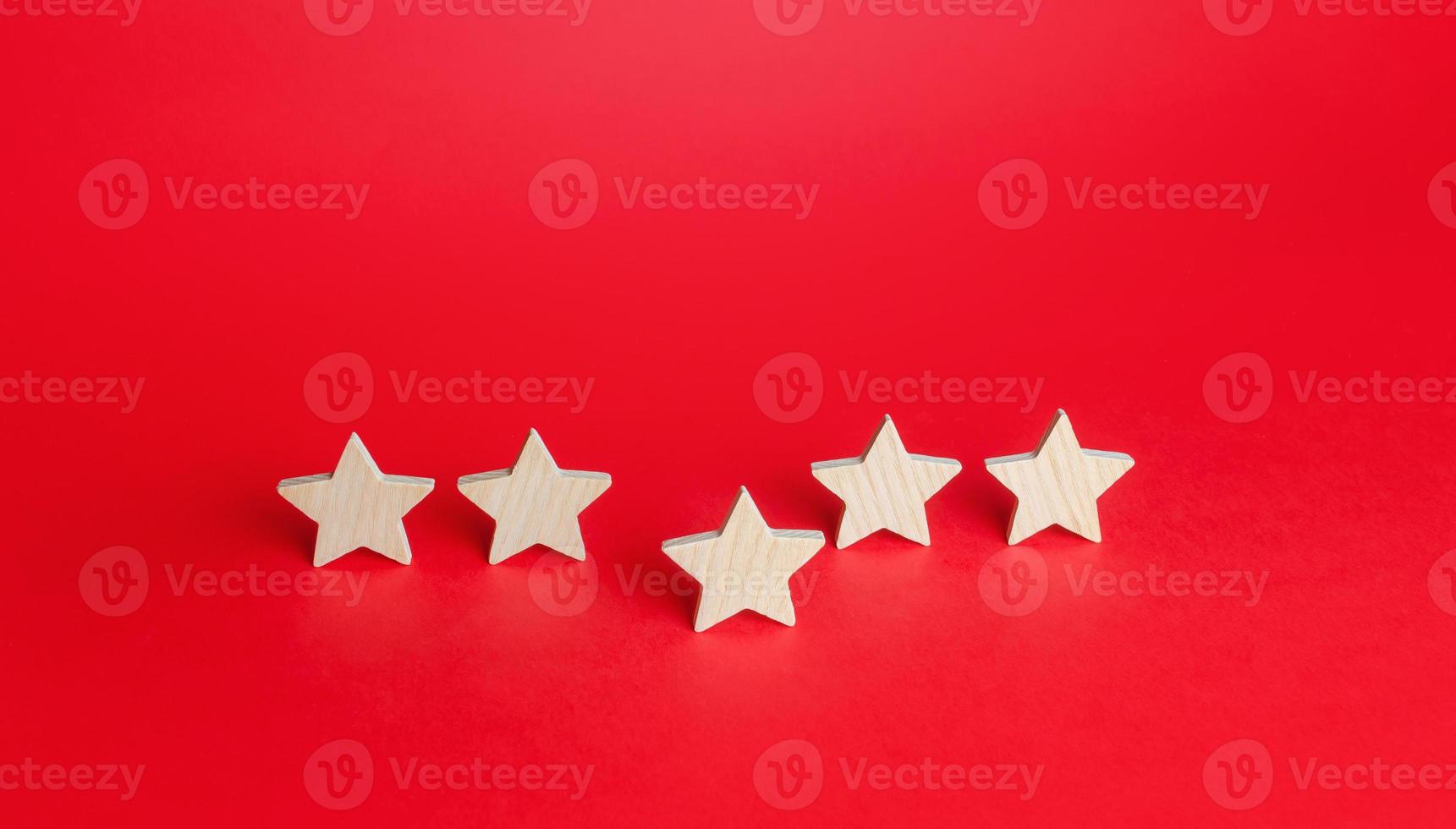 One of five stars comes out ahead. Best of the best. Rating evaluation concept. Service quality feedback. High satisfaction. Good reputation. Popularity of restaurants, hotels or mobile applications photo