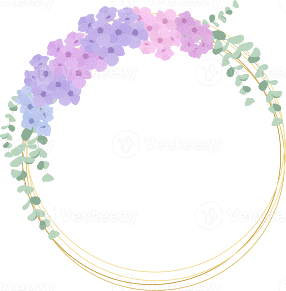 piatto stile ortensia fiore mazzo ghirlanda con d'oro lusso telaio png