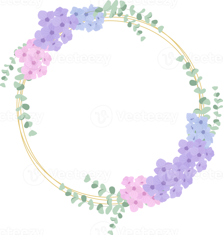 piatto stile ortensia fiore mazzo ghirlanda con d'oro lusso telaio png