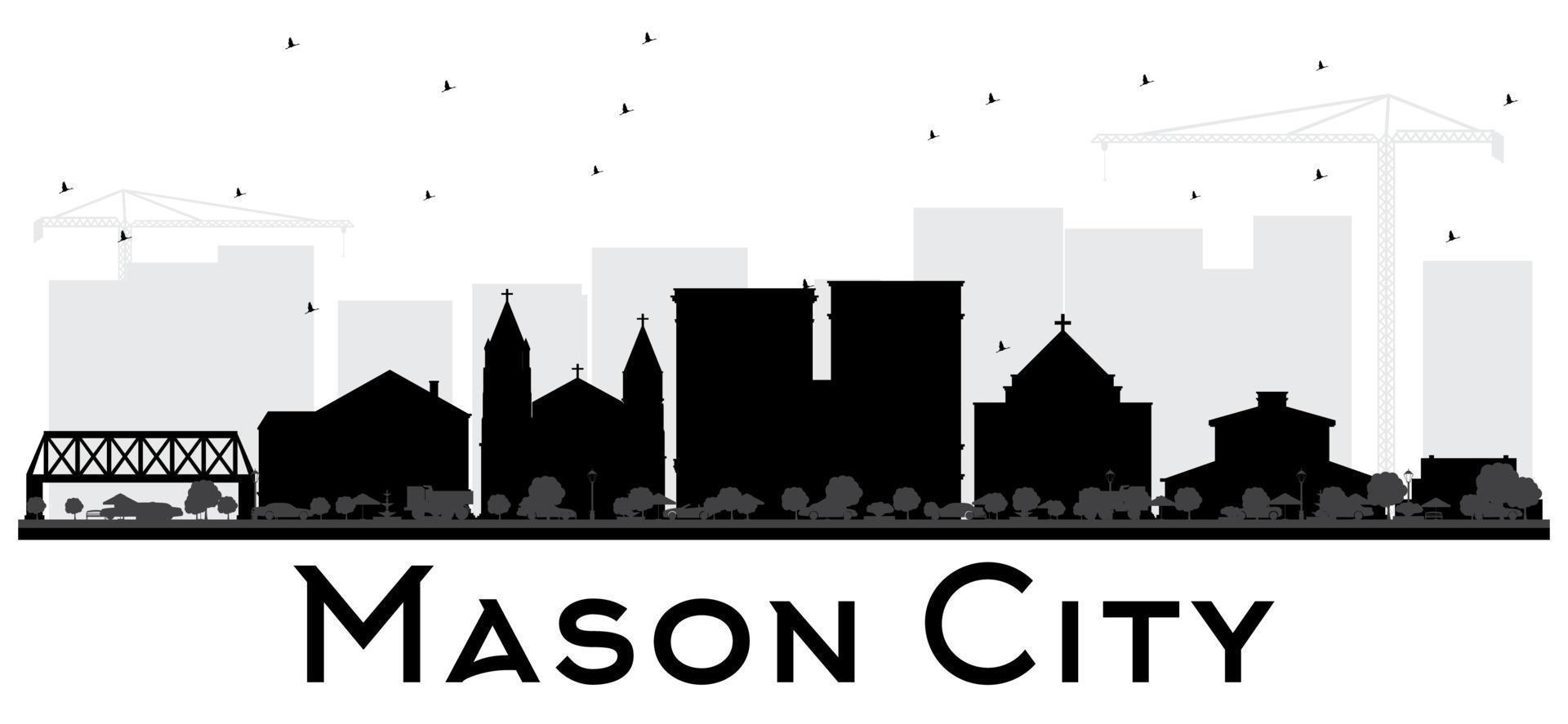Mason City Iowa skyline black and white silhouette. vector