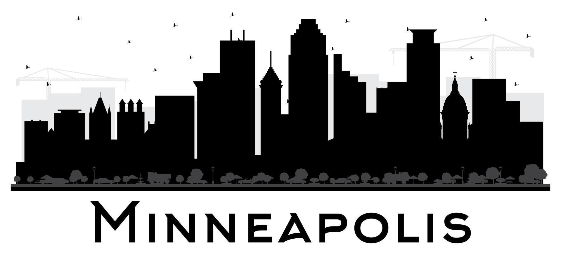 Minneapolis Minnesota USA Skyline Black and White Silhouette. vector