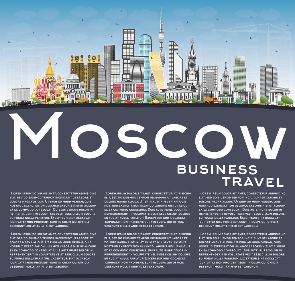 Moscow Russia Skyline with Gray Buildings, Blue Sky and Copy Space. vector