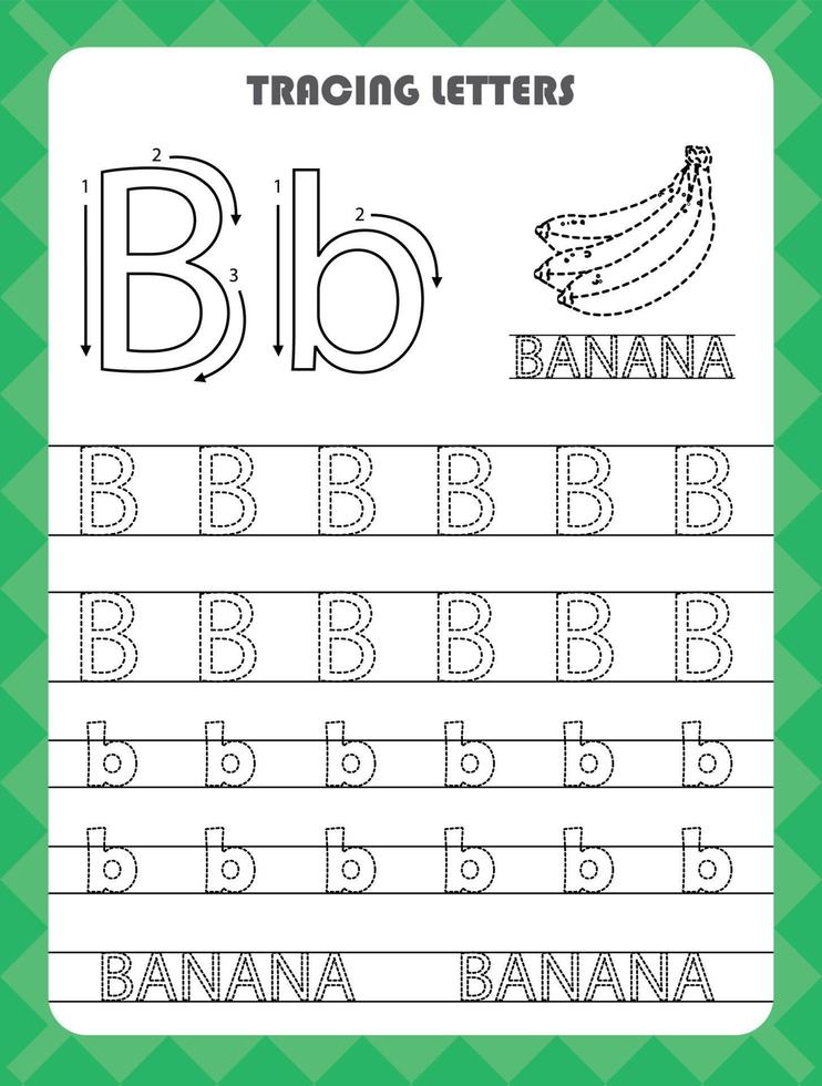 rastrear las letras del alfabeto inglés y rellenar los colores en mayúsculas y minúsculas b. práctica de escritura a mano para la hoja de trabajo de niños en edad preescolar. vector