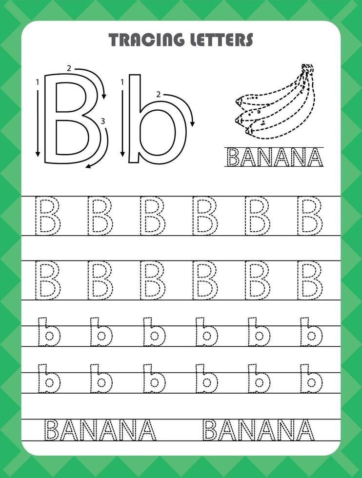 Trace letters of English alphabet and fill colors Uppercase and lowercase B. Handwriting practice for preschool kids worksheet. vector