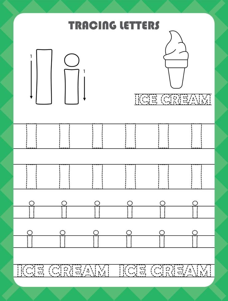 Trace letters of English alphabet and fill colors Uppercase and lowercase I. Handwriting practice for preschool kids worksheet. vector