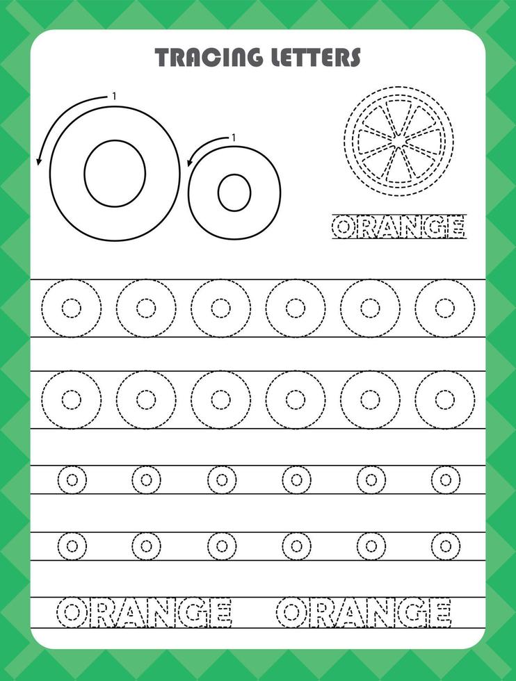 Trace letters of English alphabet and fill colors Uppercase and lowercase O. Handwriting practice for preschool kids worksheet. vector