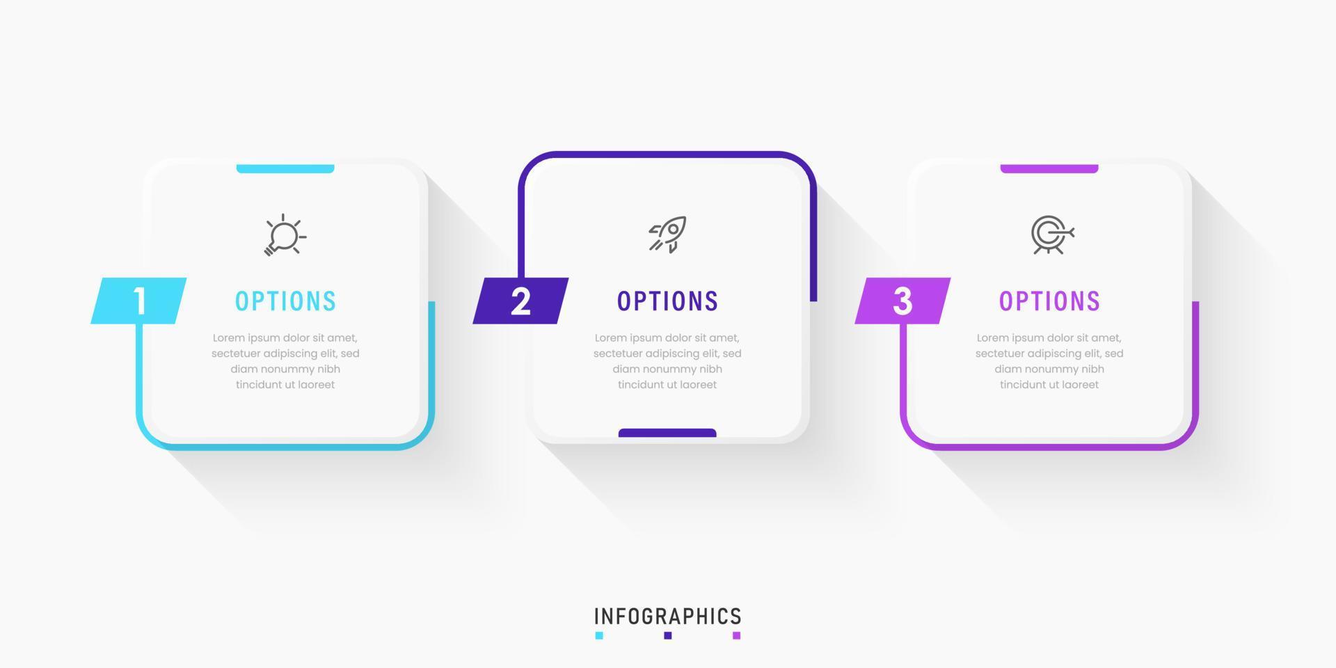 Vector Infographic label design template with icons and 3 options or steps. Can be used for process diagram, presentations, workflow layout, banner, flow chart, info graph.