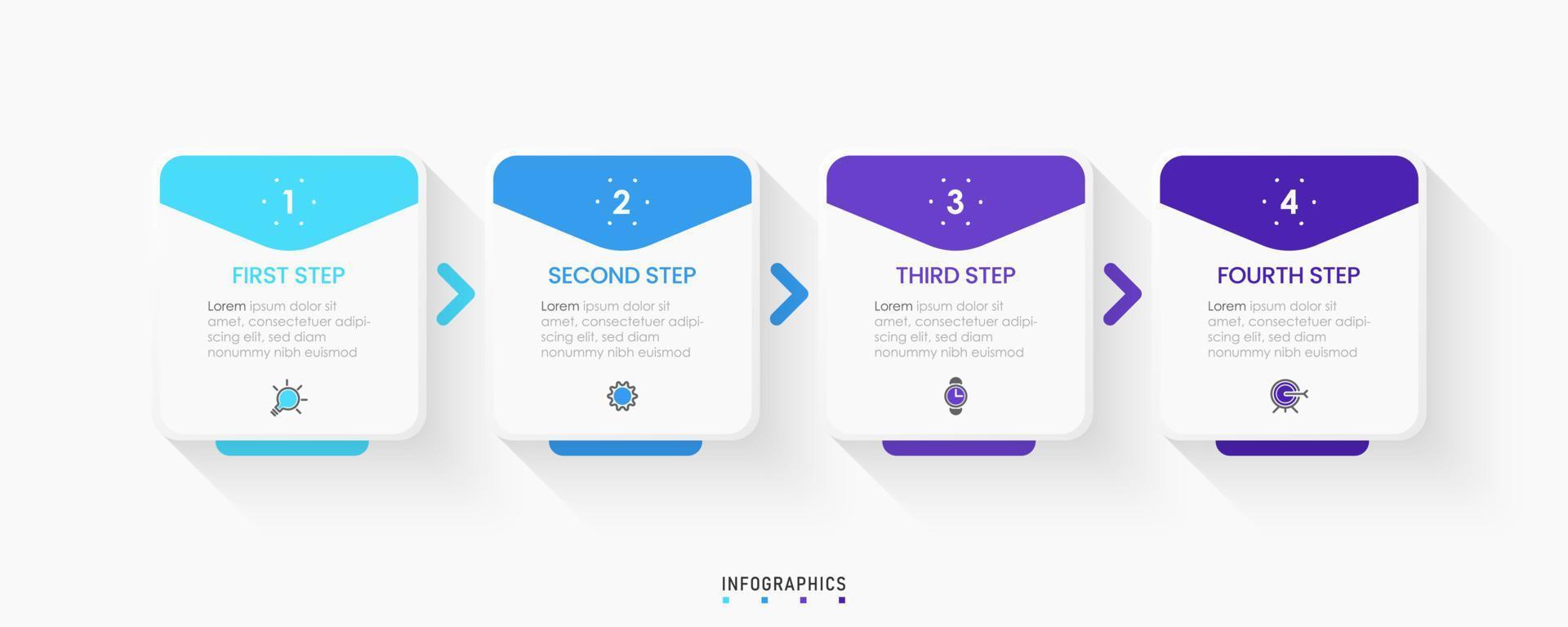 plantilla de diseño de etiquetas infográficas vectoriales con iconos y 4 opciones o pasos. se puede utilizar para diagramas de proceso, presentaciones, diseño de flujo de trabajo, banner, diagrama de flujo, gráfico de información. vector