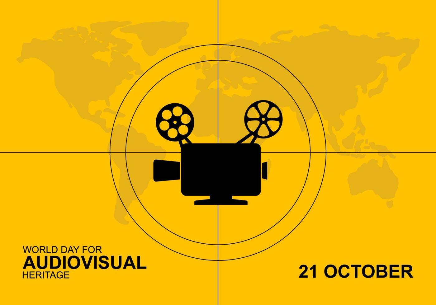 fondo del día mundial del patrimonio audiovisual con cámara grande y mapa. vector