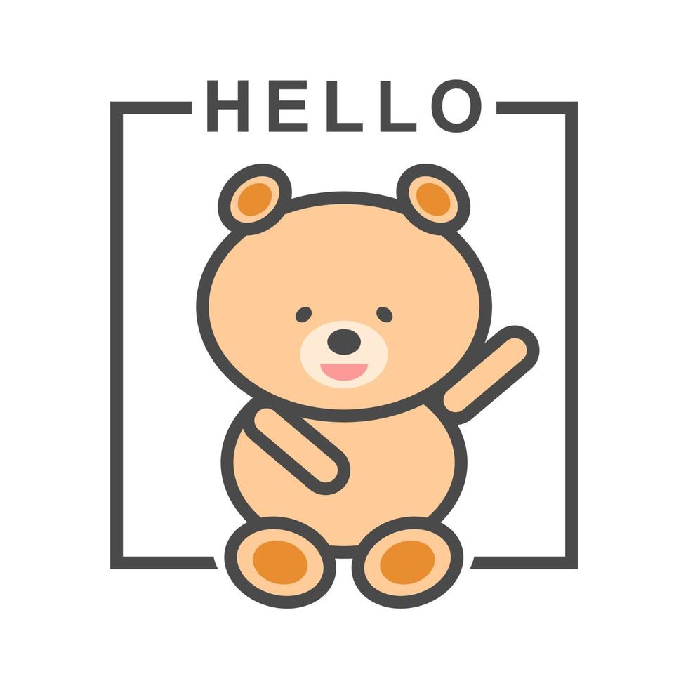 hola oso de peluche aislado sobre fondo blanco. vector