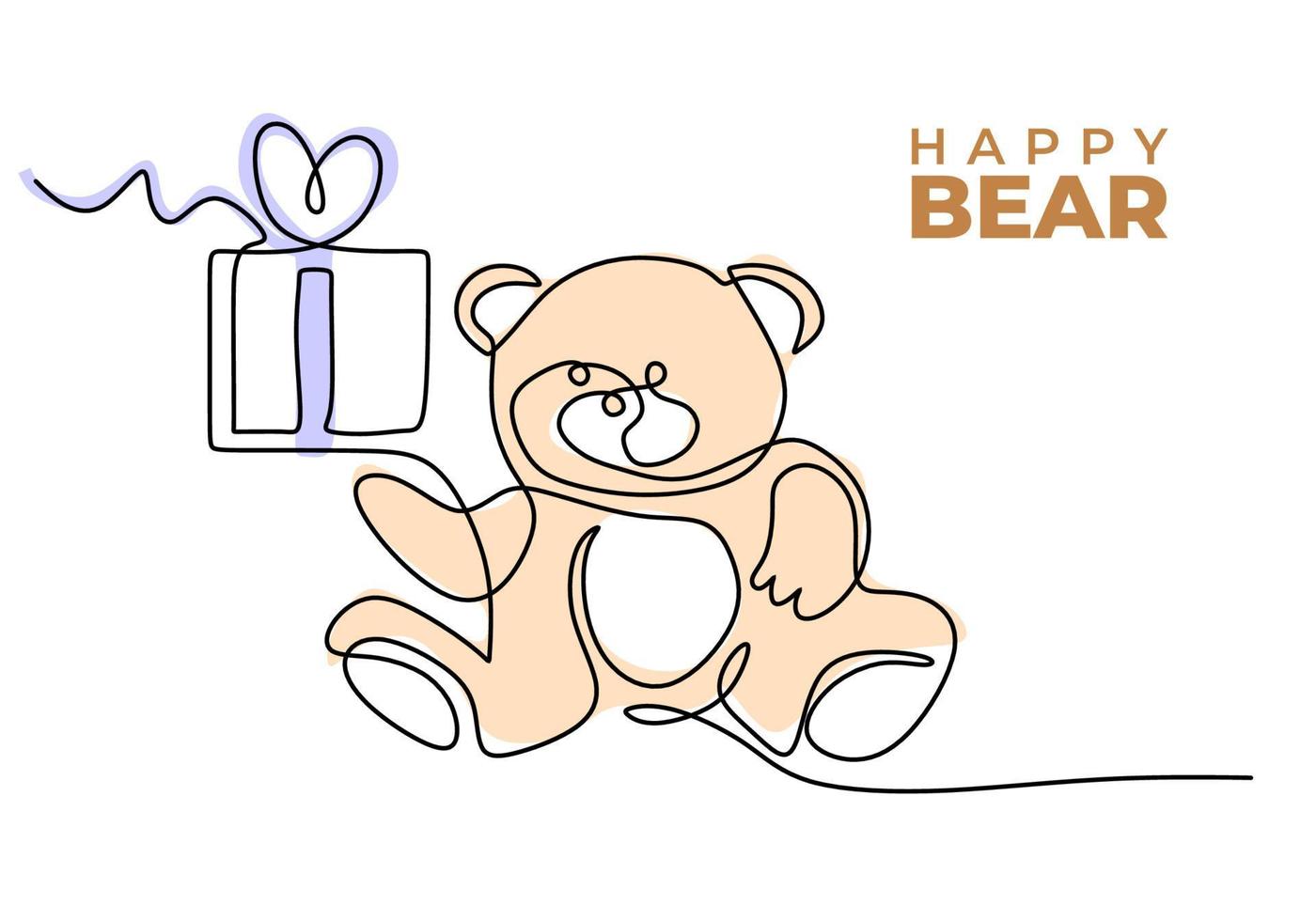 One continuous single line of teddy bear bring gift vector