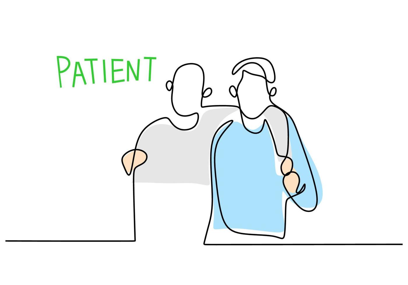 One continuous single line of doctor help patient on white background. vector