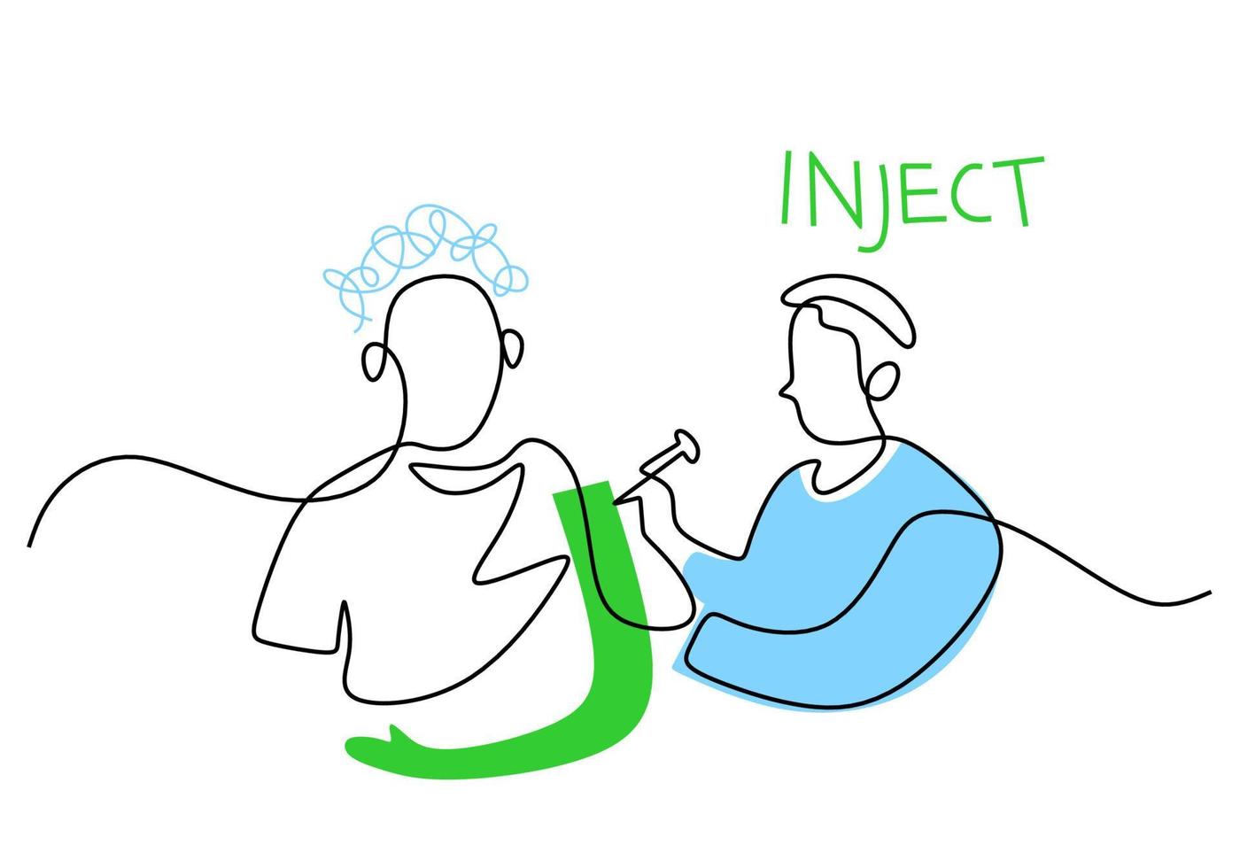 One continuous single line of doctor inject patient vector