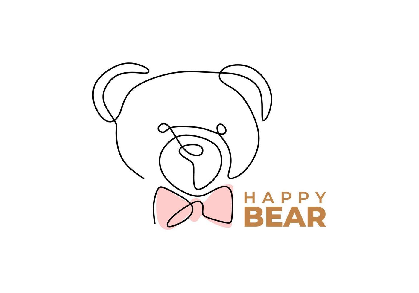 One continuous single line of teddy bear head on white background. vector