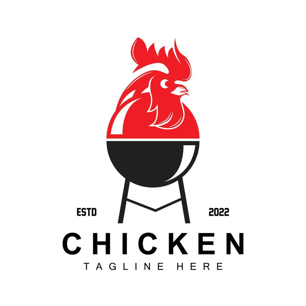 diseño de logotipo de barbacoa de pollo a la parrilla, vector de cabeza de pollo, marca de la empresa