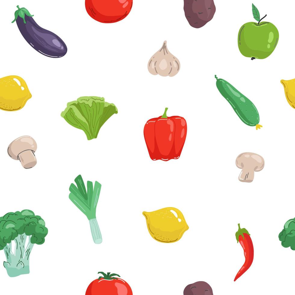 Seamless background with pictures of fruits and vegetables. vector