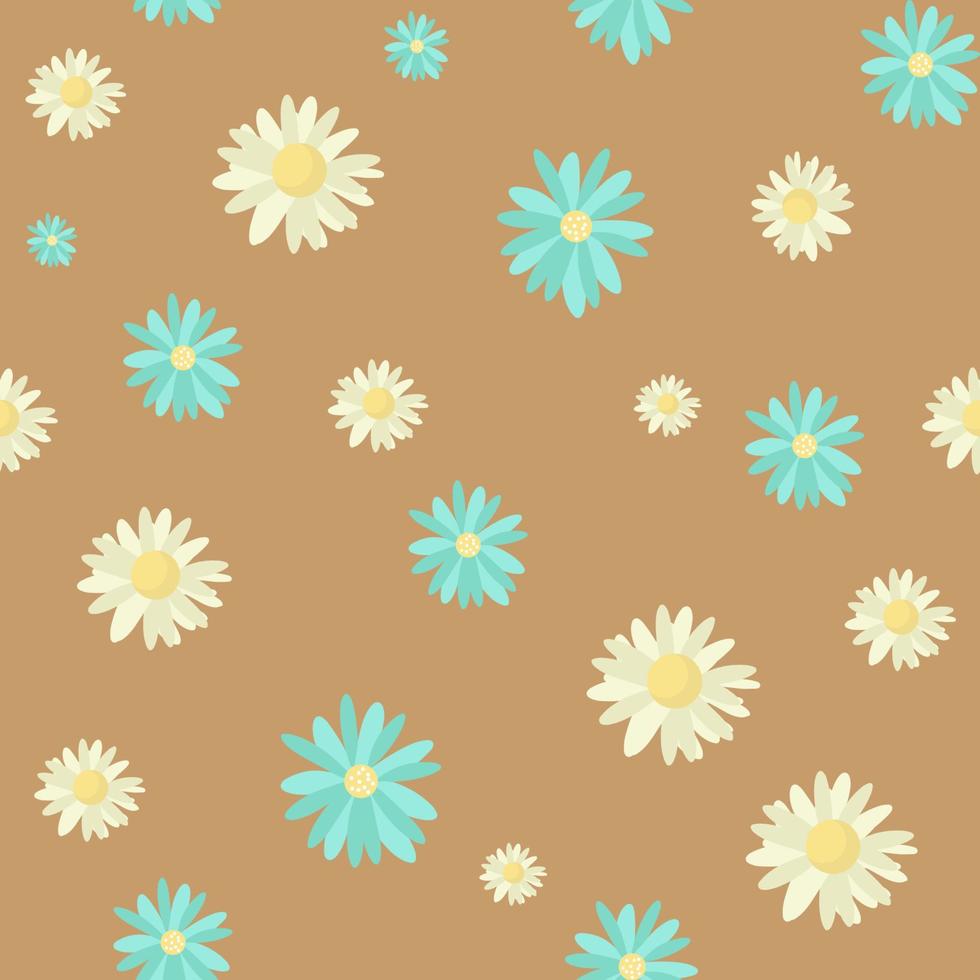 Daisy seamless pattern on dark blue background. Floral ditsy print with small white flowers. Chamomile design great for fashion fabric, trend textile and wallpaper. Vector, vector