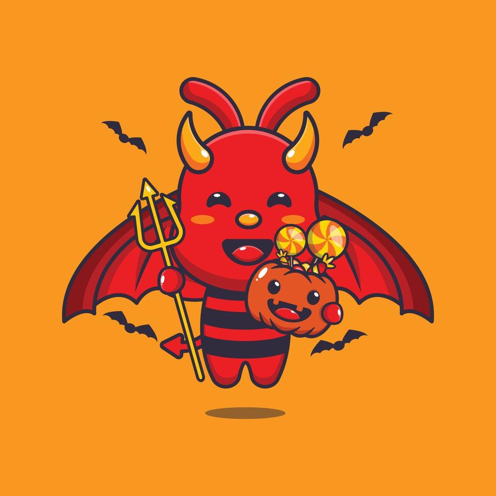 Cute devil bee in halloween day. Cute halloween cartoon illustration. vector