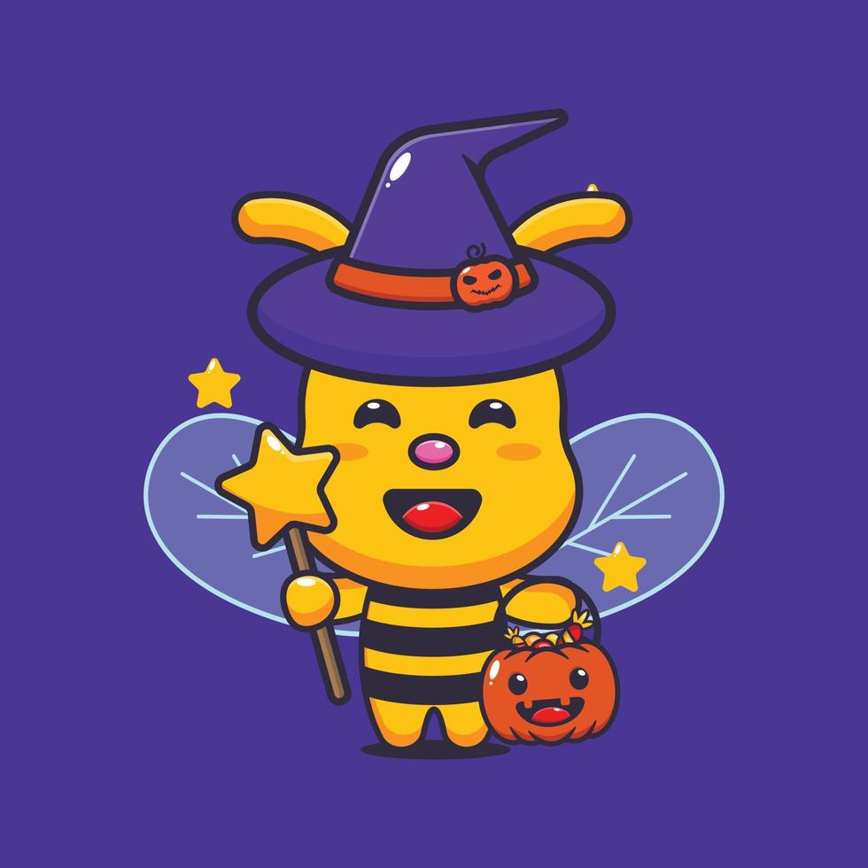 linda abeja bruja en el día de halloween. linda ilustración de dibujos animados de halloween. vector
