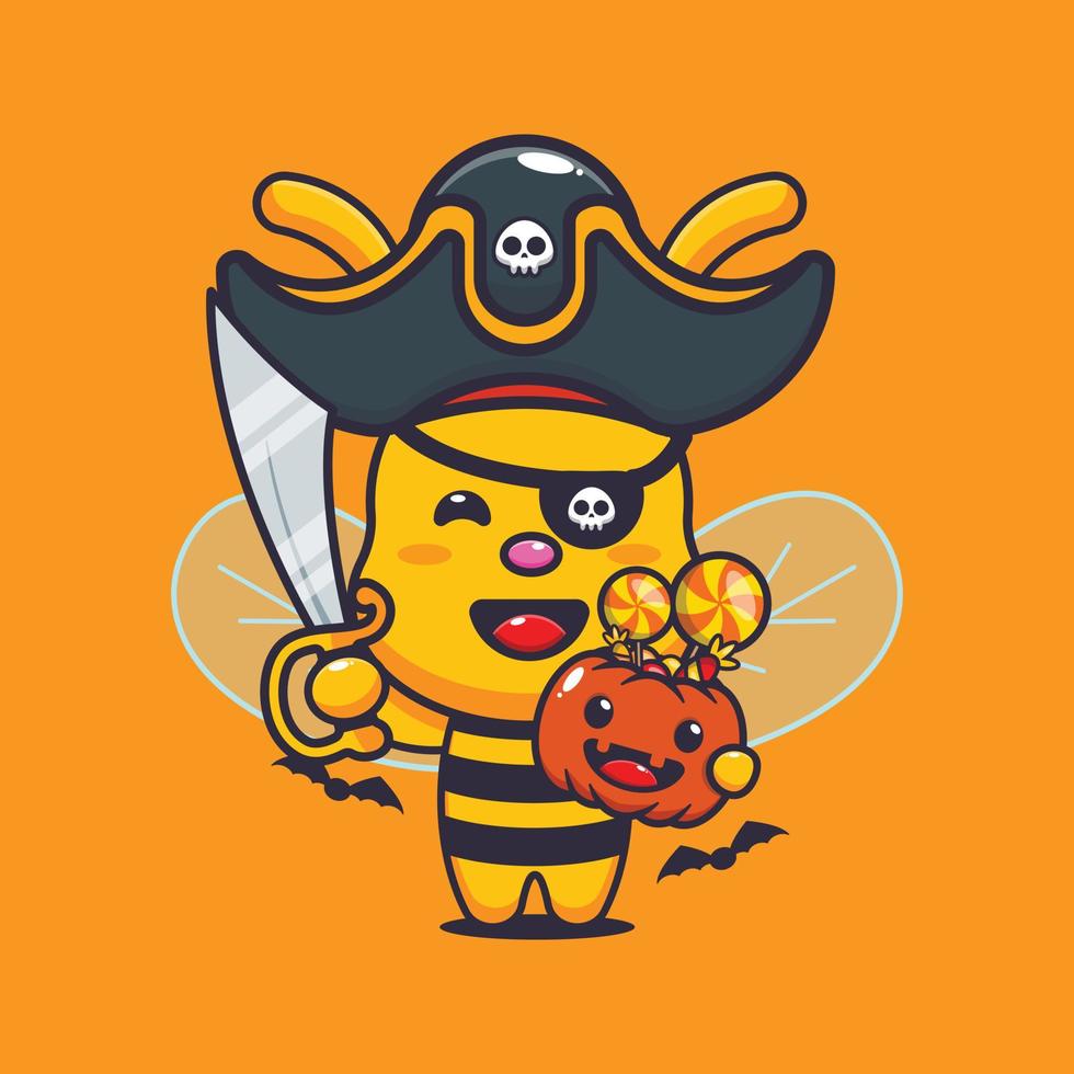 Cute pirates bee in halloween day. Cute halloween cartoon illustration. vector