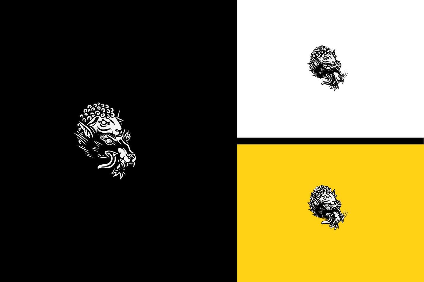 head wolf and head goat vector line art design