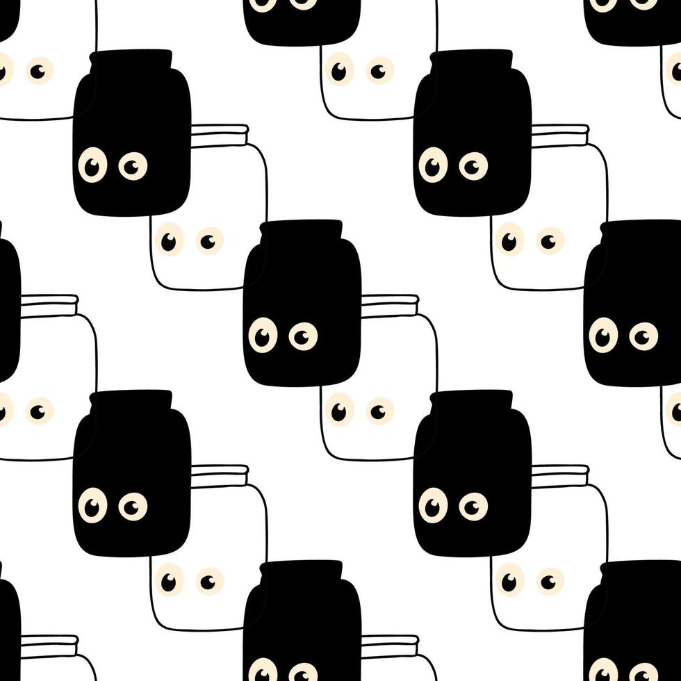 Seamless pattern with illustration a jars with eyes on a white background vector