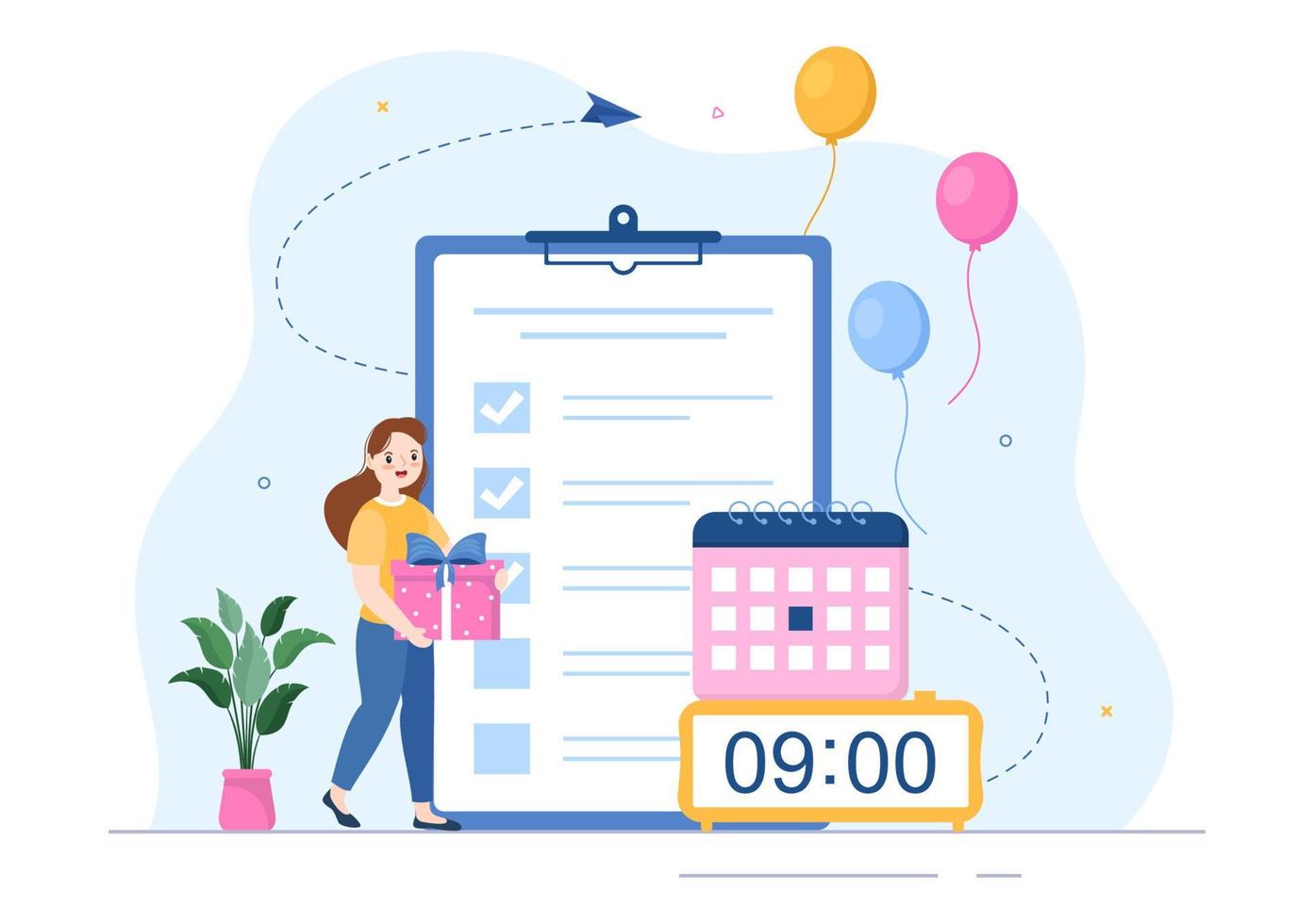 Event Planner Template Hand Drawn Cartoon Flat Illustration with Planning Schedule, Time Management, Business Agenda and Calendar Concept vector