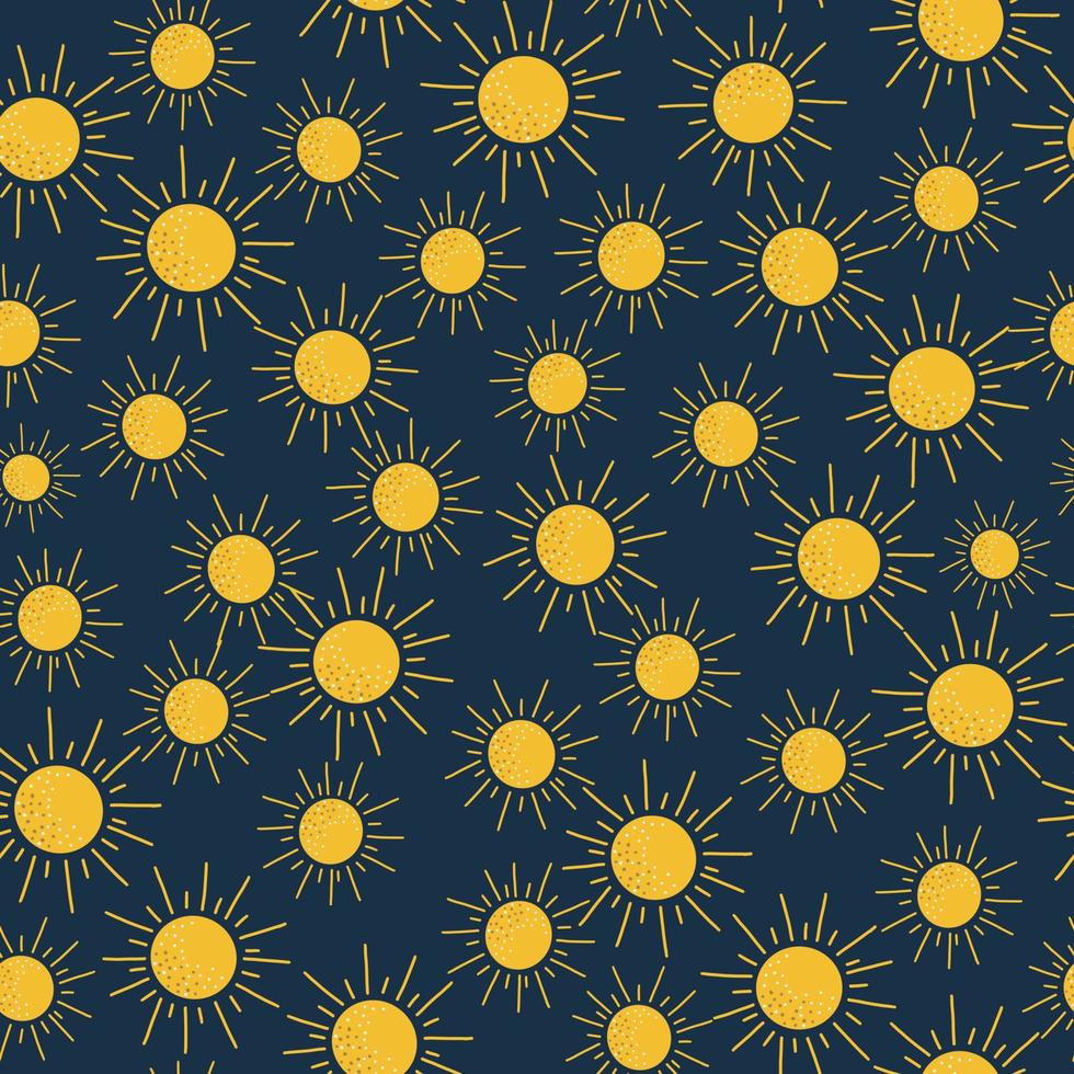 Seamless spring or summer pattern with sun and heart. Cute print with symbols of nature, weather ornament and decorative elements for wrapping paper, gift, carnival, holiday. Vector flat illustration