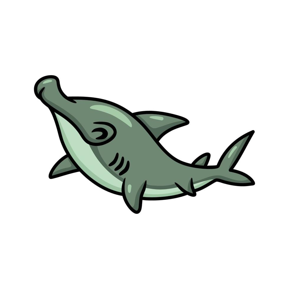 Cute little hammerhead shark cartoon swimming vector