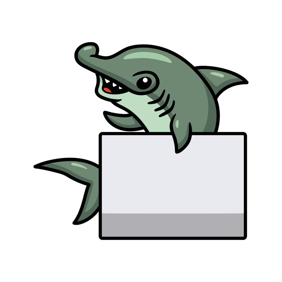 Cute hammerhead shark cartoon with blank sign vector