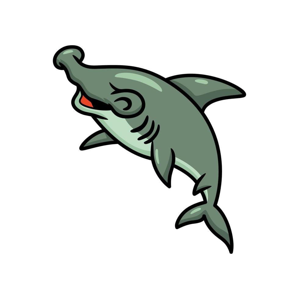 Cute little hammerhead shark cartoon jumping vector