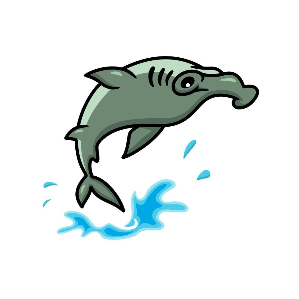 Cute little hammerhead shark cartoon jumping vector