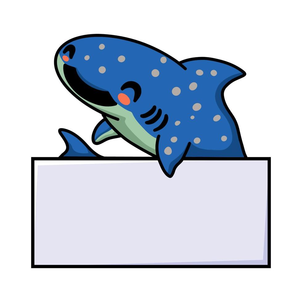 Cute dibujos animados de tiburón ballena con signo en blanco vector