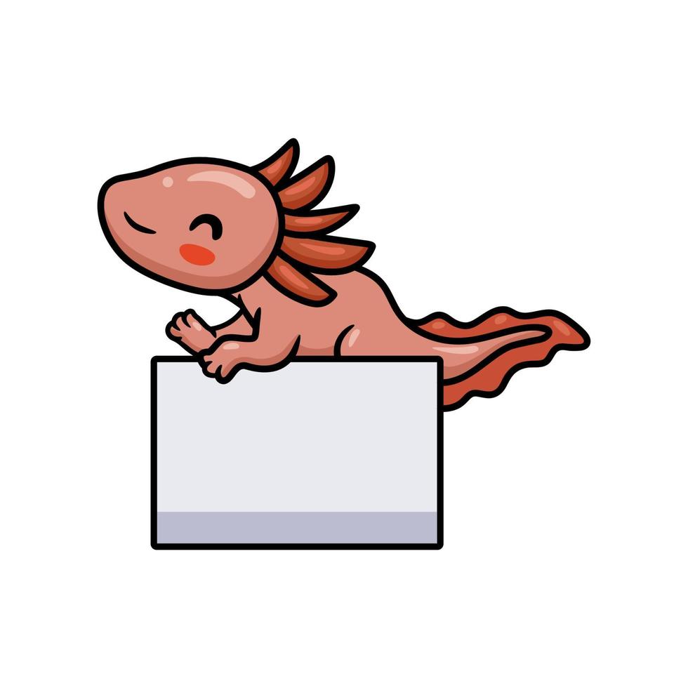 Cute axolotl cartoon with blank sign vector