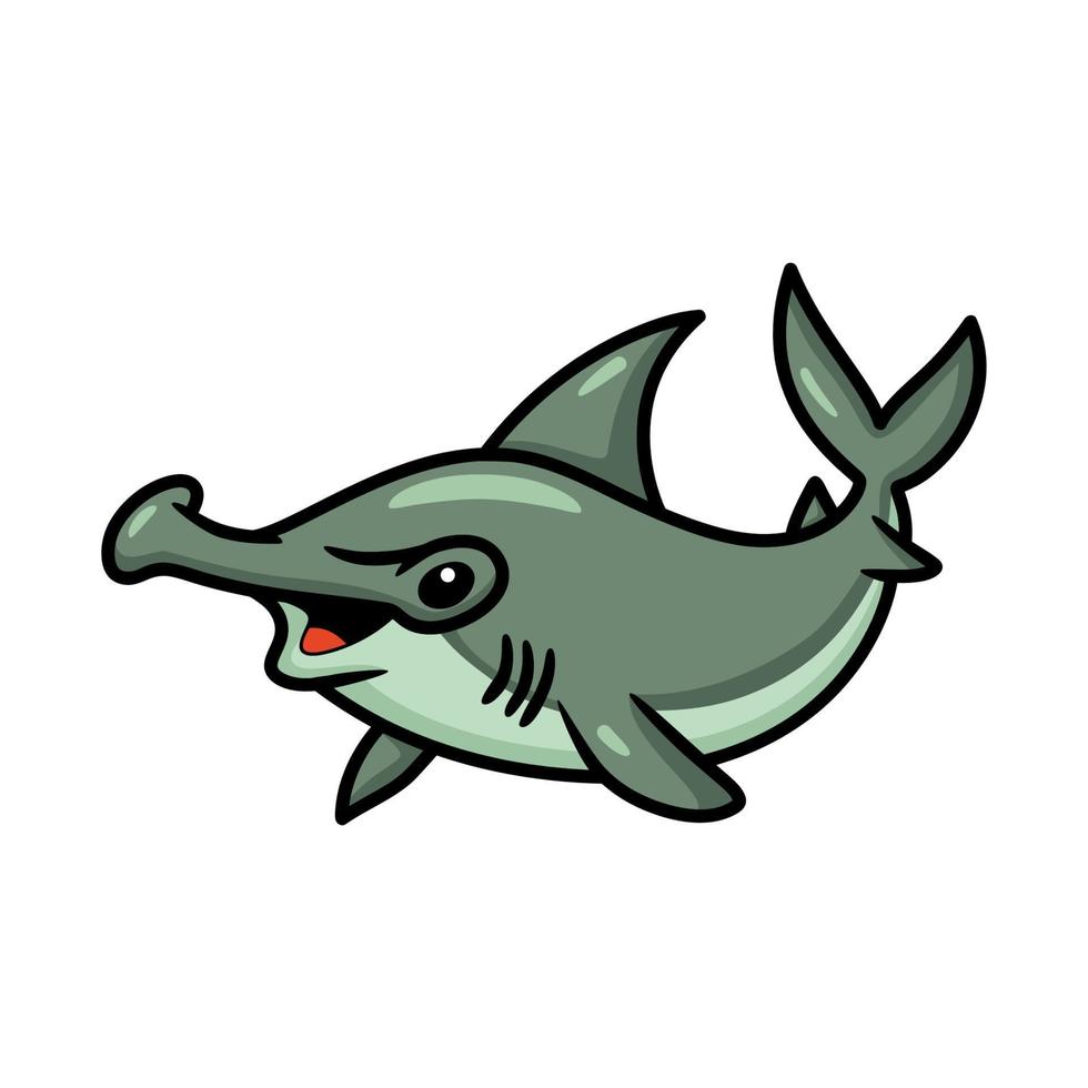 Cute little hammerhead shark cartoon swimming vector