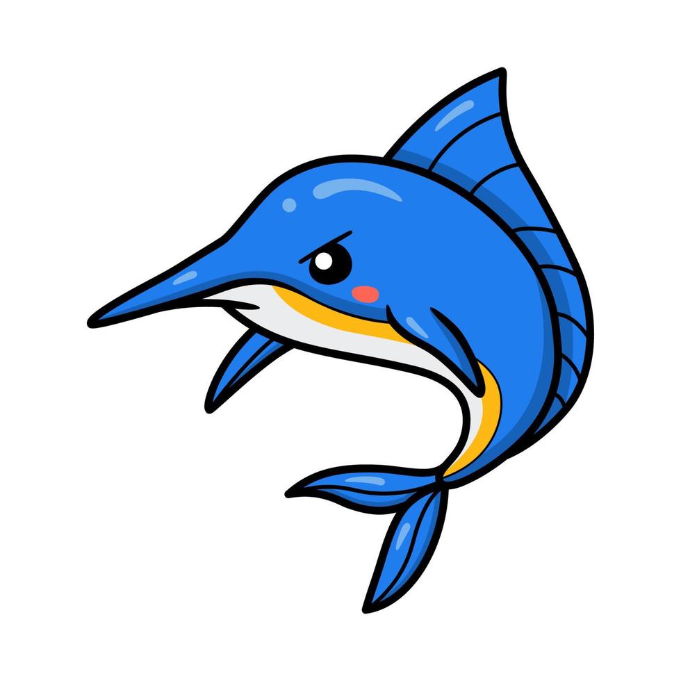 Cute angry little marlin cartoon vector