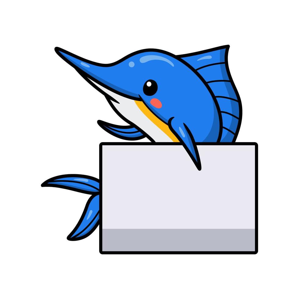 Cute little marlin cartoon with blank sign vector