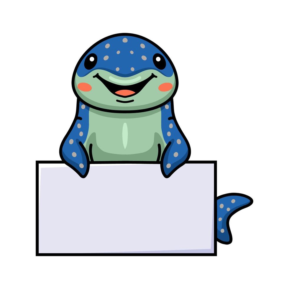 Cute whale shark cartoon with blank sign vector