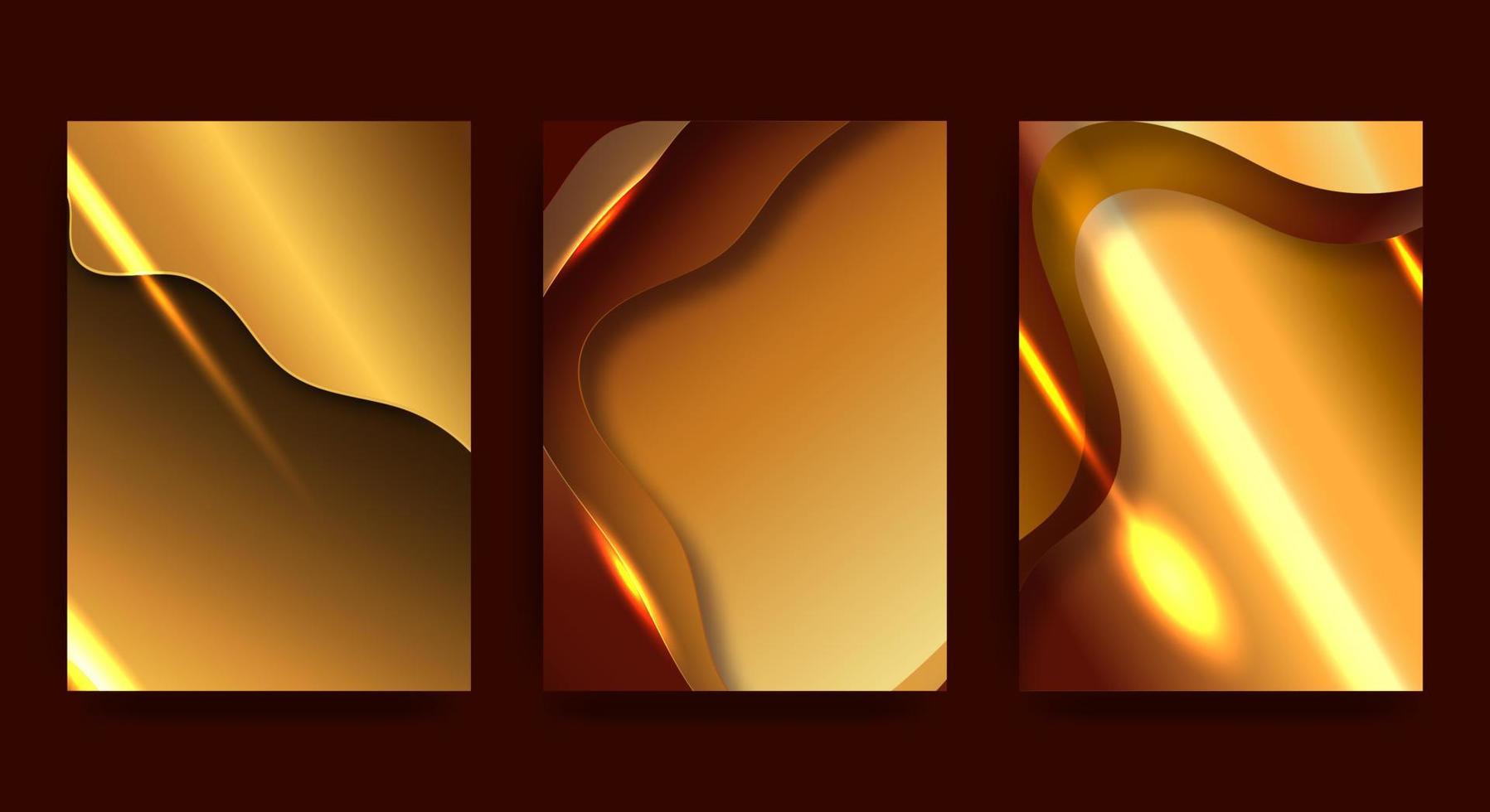 A4 abstract set of golden 3d paper illustrations. Bright gradients. Vector design layout for presentation banners, flyers, posters and invitations. Vector illustration