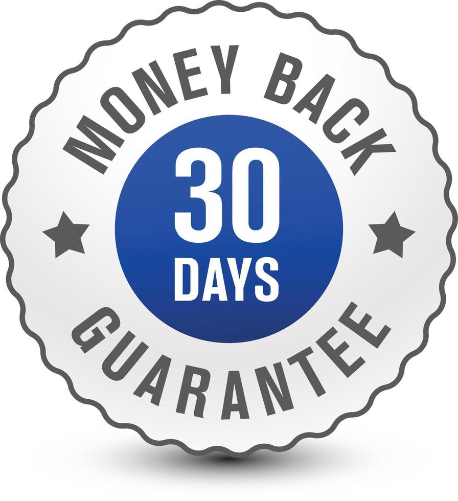 30 días de garantía de devolución de dinero insignia plateada. diseño vectorial vector
