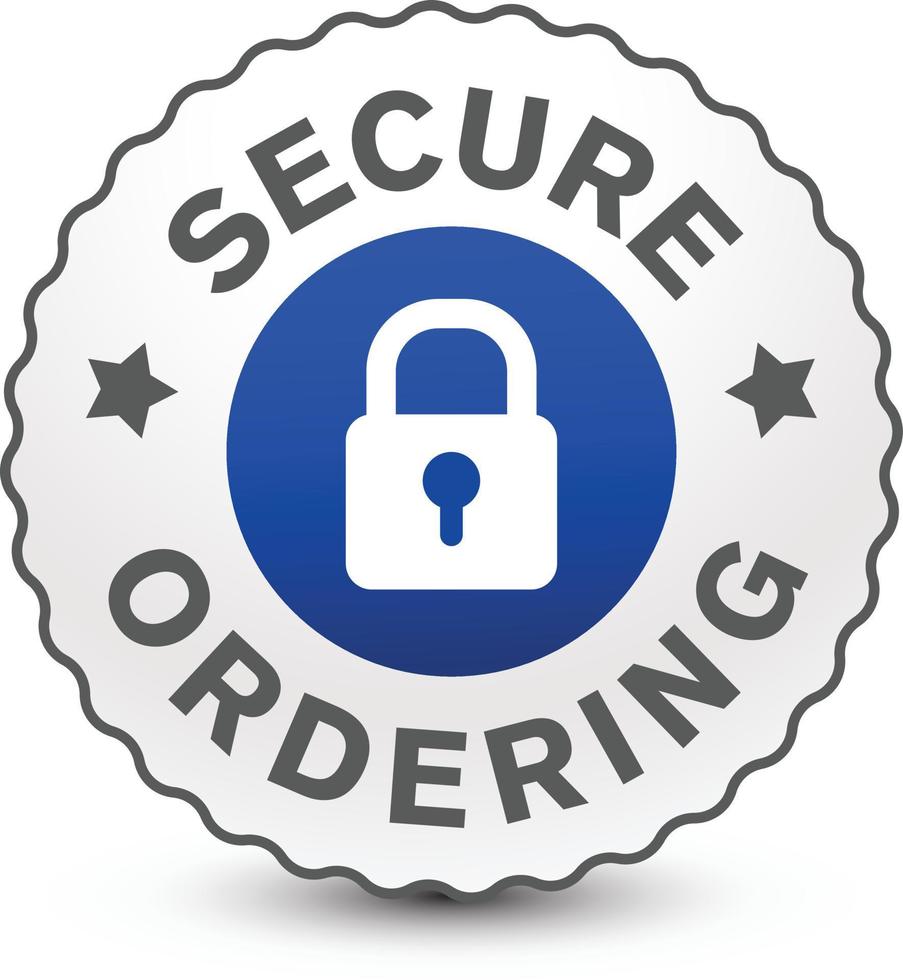 Secure ordering badge, icon with lock and shield sign isolated on white background. vector