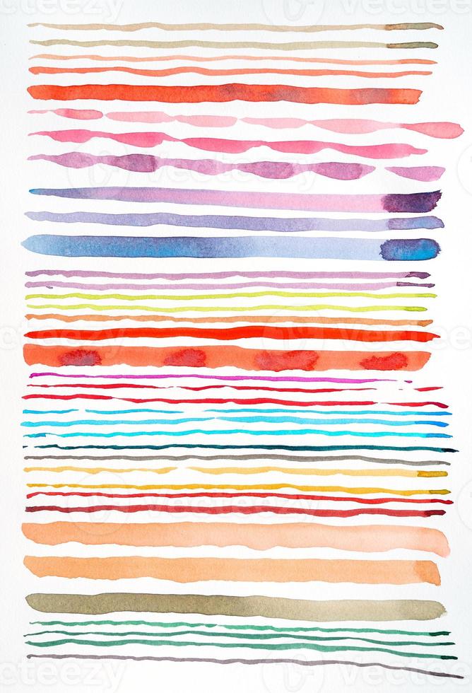 Abstract watercolor lines pattern background. Colorful watercolor painted brush strokes on white. photo