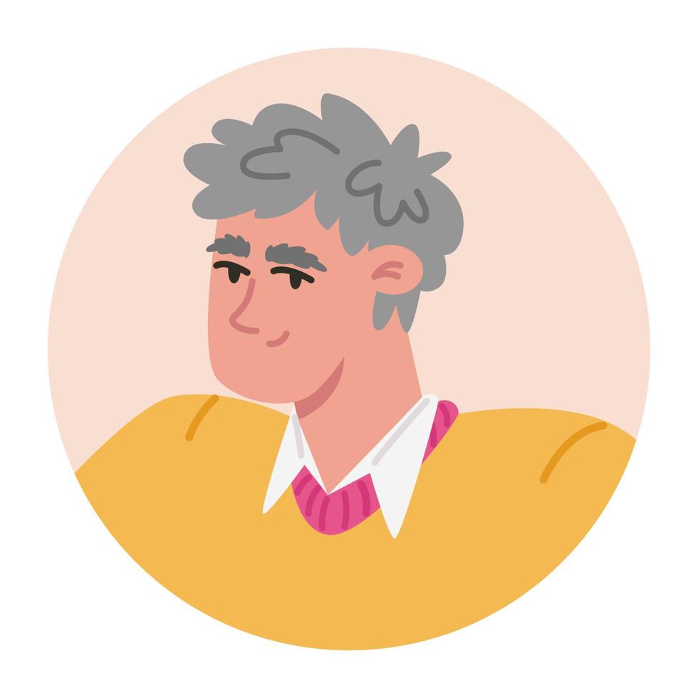 Senior man portrait, avatar in flat style vector