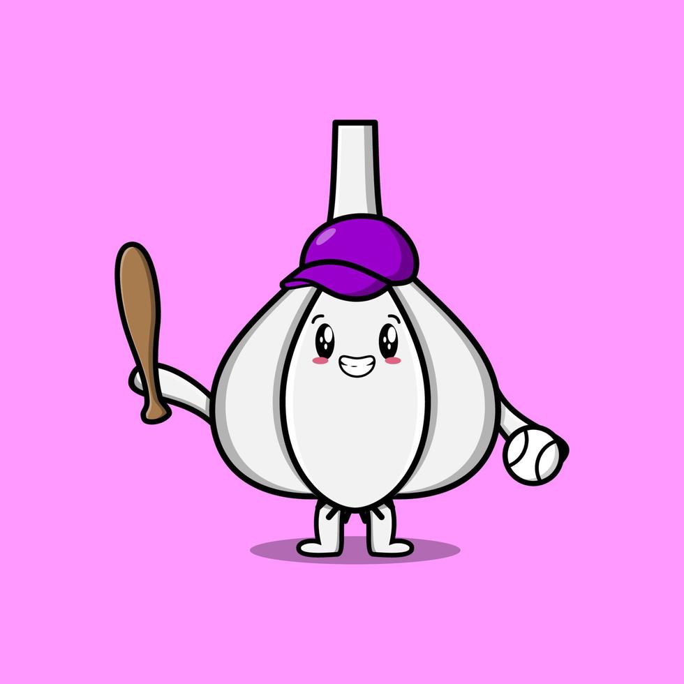 Cute cartoon Garlic character playing baseball vector