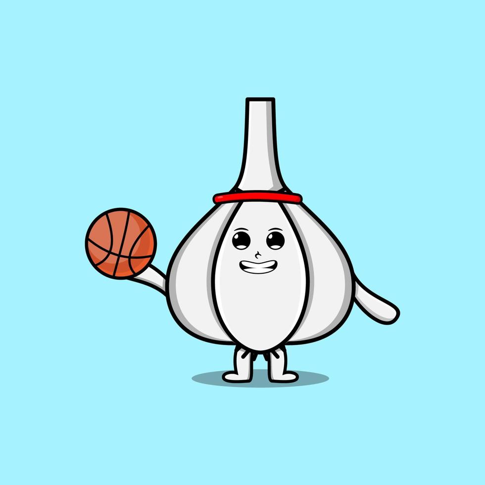 lindo personaje de dibujos animados de ajo jugando baloncesto vector