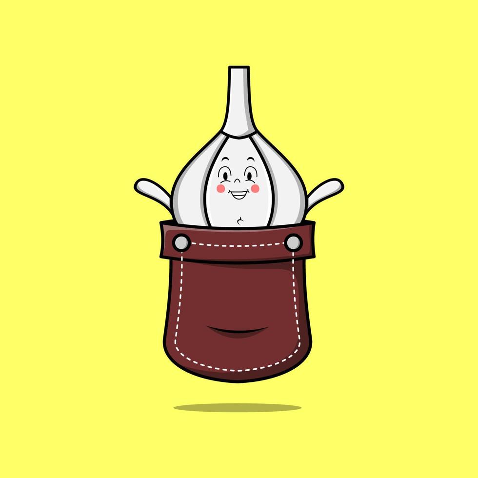 cartoon Garlic character coming out from pocket vector