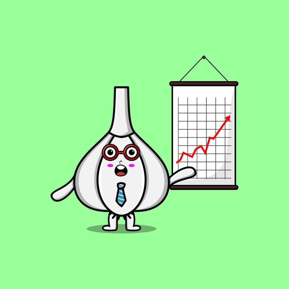 cartoon Garlic businessman present information vector