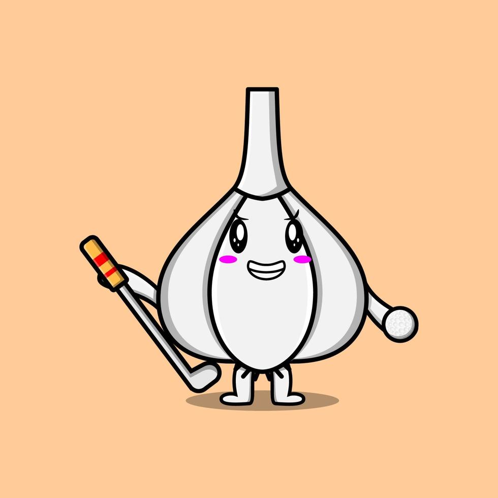 Cute cartoon Garlic character playing golf vector